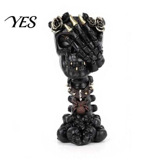 Gothic Flower Vase Hear No Evil, Speak See Evil Skull Vase, Resin Ornament with Rose Details Decor, Halloween Skeleton Display for Shelf Desk A чёрный