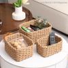 3 Pcs Handmade Straw Woven Soft Round Paper Rope Storage Basket For Organizing Decorative Storage Bins Office Storage Box