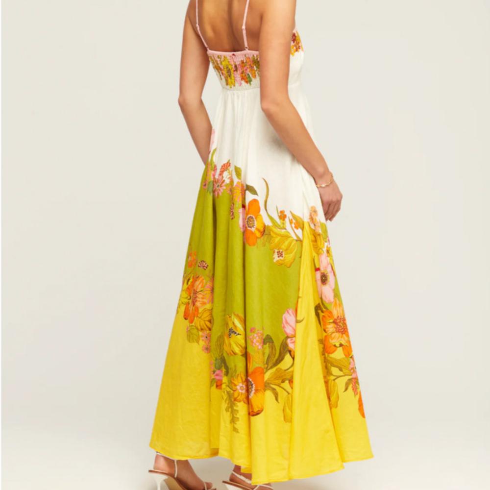 Women's Summer Casual Boho Long Sundress Strap Square Neck Sleeveless Maxi Dresses Flower Printed A Line Beach Dress for Women