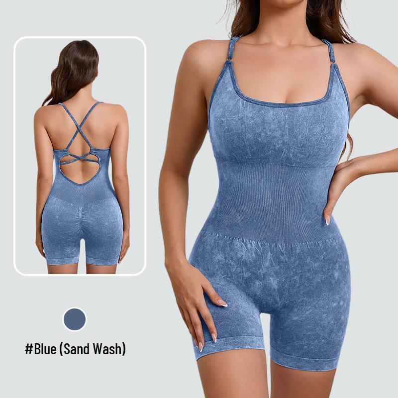 Cross-border Hot Style Yoga Jumpsuit: Sand Wash, Nude Feeling, High Intensity, Dance, Fitness, Sport, Tight Bodysuit for Women