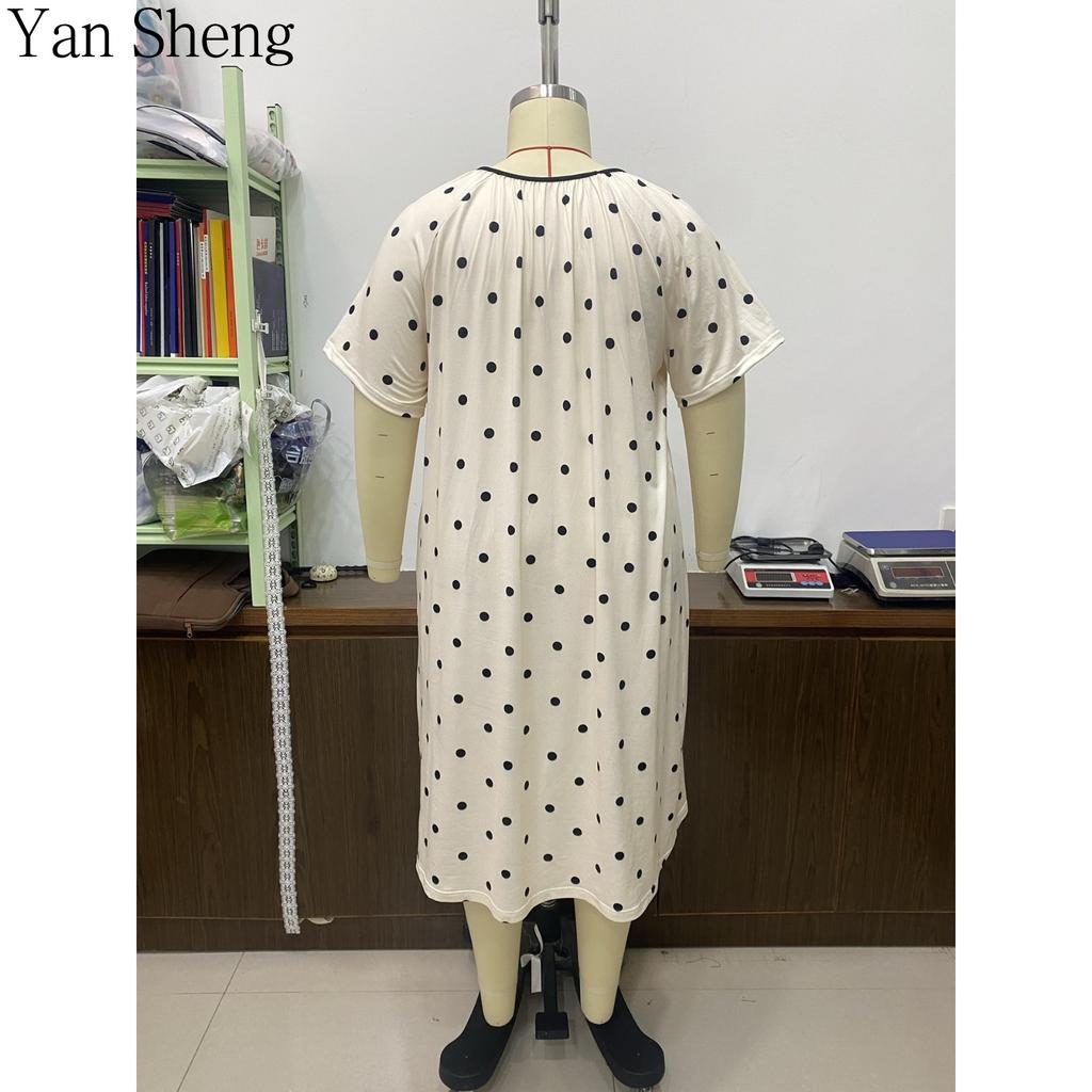 Women Nightgown Summer Polka Dot Print Milk‑Silk Loose Plus Size Long Robe Home Loungewear For Sleep