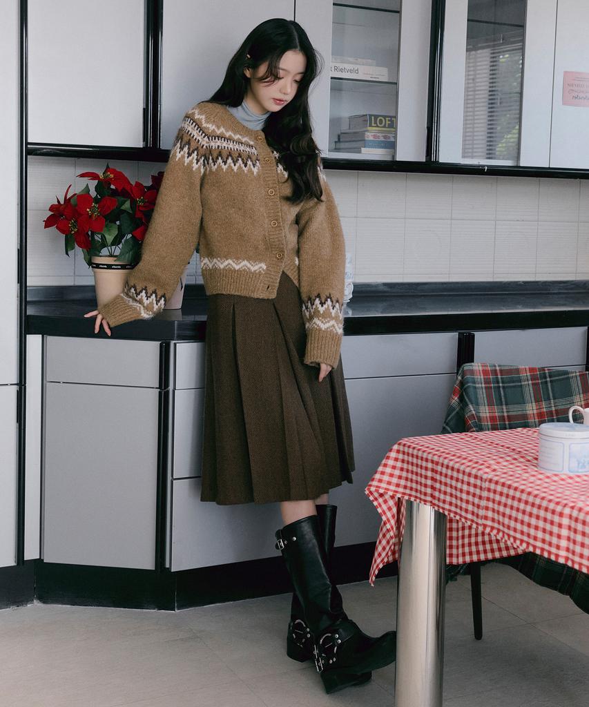 Lora Lora Wool Blended Pleats Skirt Brown
