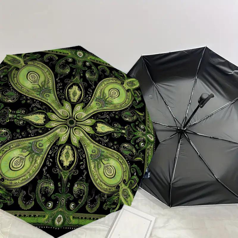 1PC Green Paisley Umbrella-8-Rib Reinforced Portable Folding Travel Suitable for All Seasons Outdoor Daily Use Is an Ideal Choice  -K0341