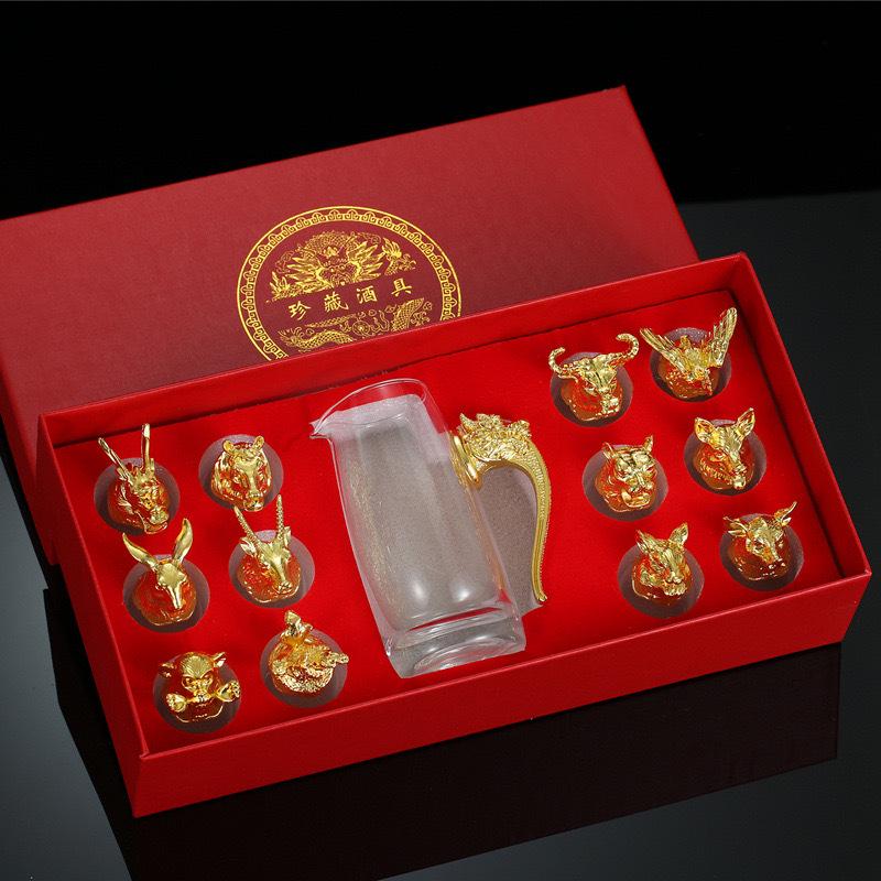 Chinese Zodiac Baijiu Cup Set: Elegant Small Wine Goblets with Gift Box – Ideal for Gifting or Promotional Presents.