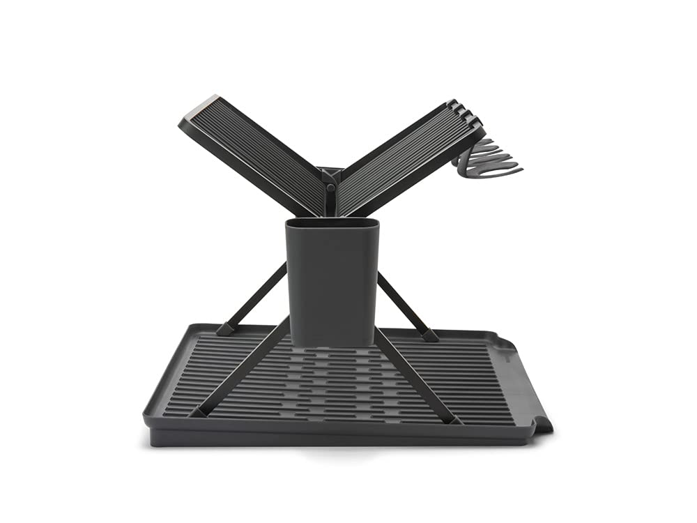 Brabantia Foldable Dish Drying Rack Large Dish Drainer with Cutlery Tray and Glass Hooks Dark Grey 139482 Width 51 X Depth 42 X Height Cm Size 31.5