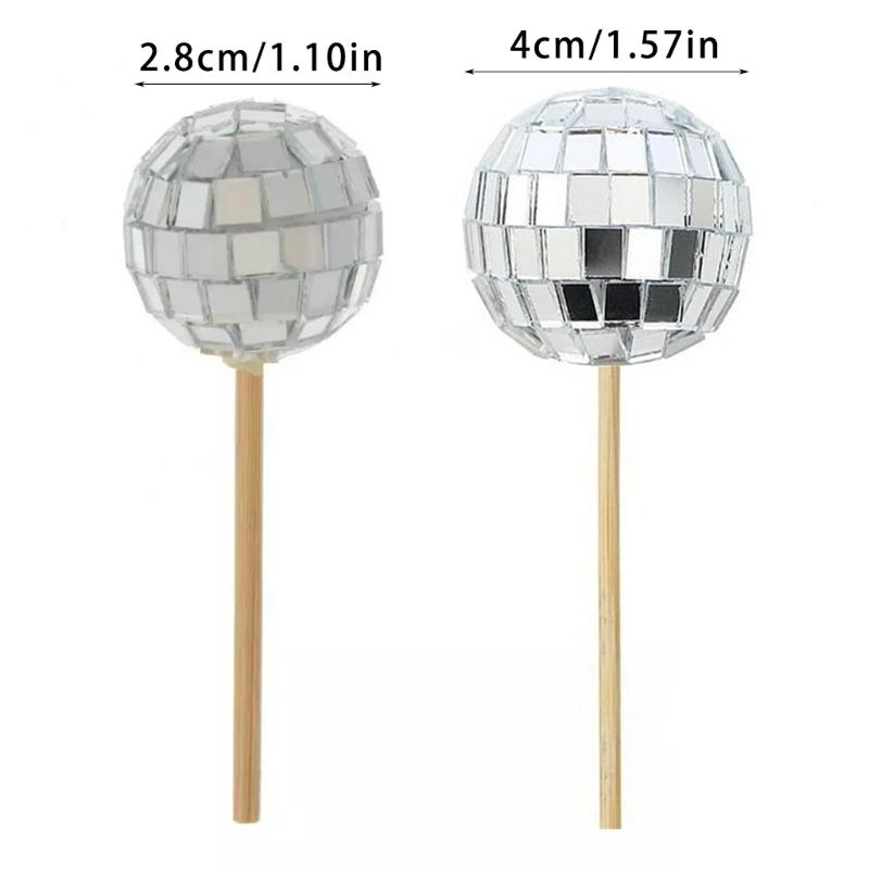 24 Pieces Reflective Sphere Cake Toppers for Party Decoration Decorative Cupcake Inserts Accessories Cake Ornament