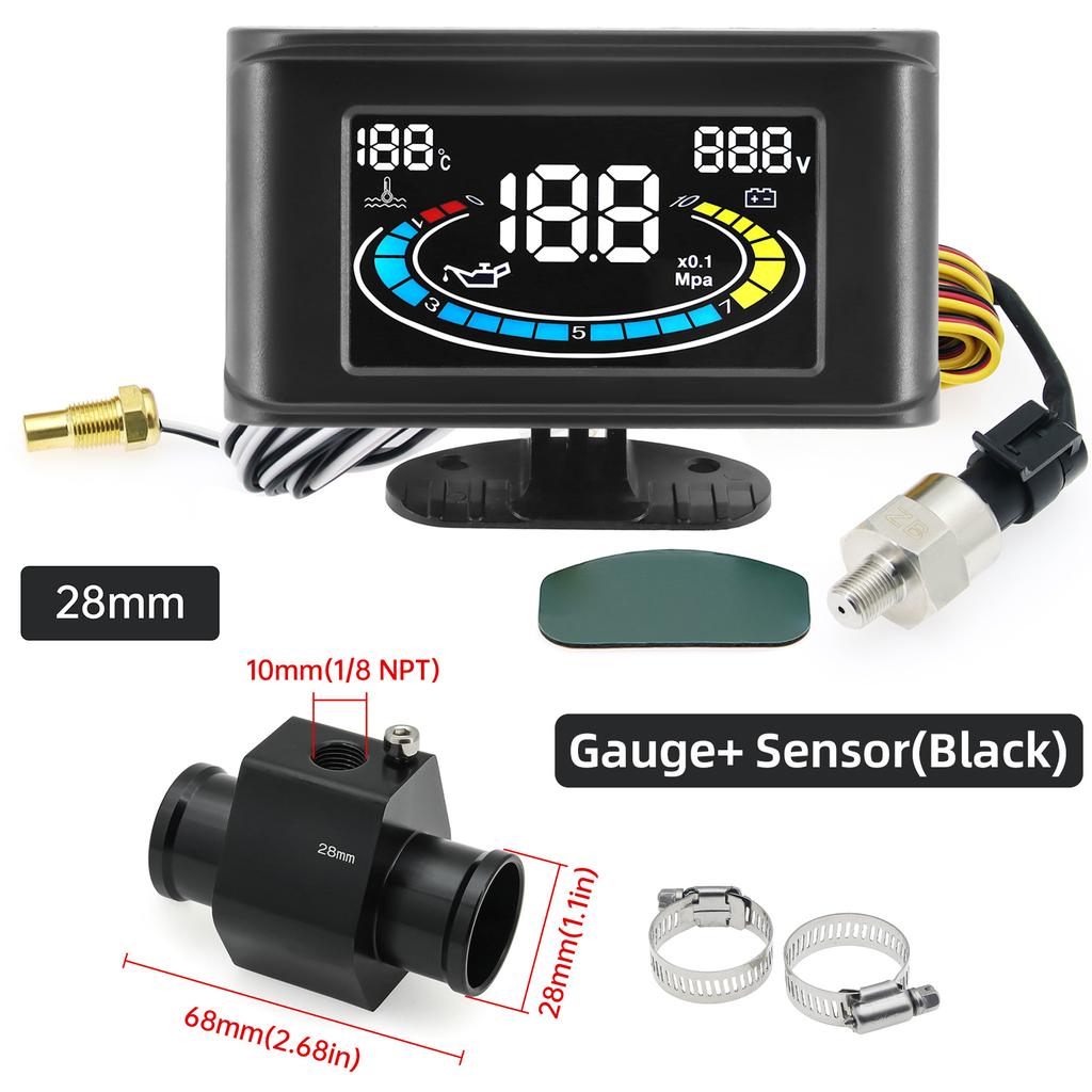Digital 3 In 1 Car Oil Pressure Meter Water Temp Gauge Voltmeter With 26~40 Adapter(Optional) Universal LCD Gauge 12V 24V