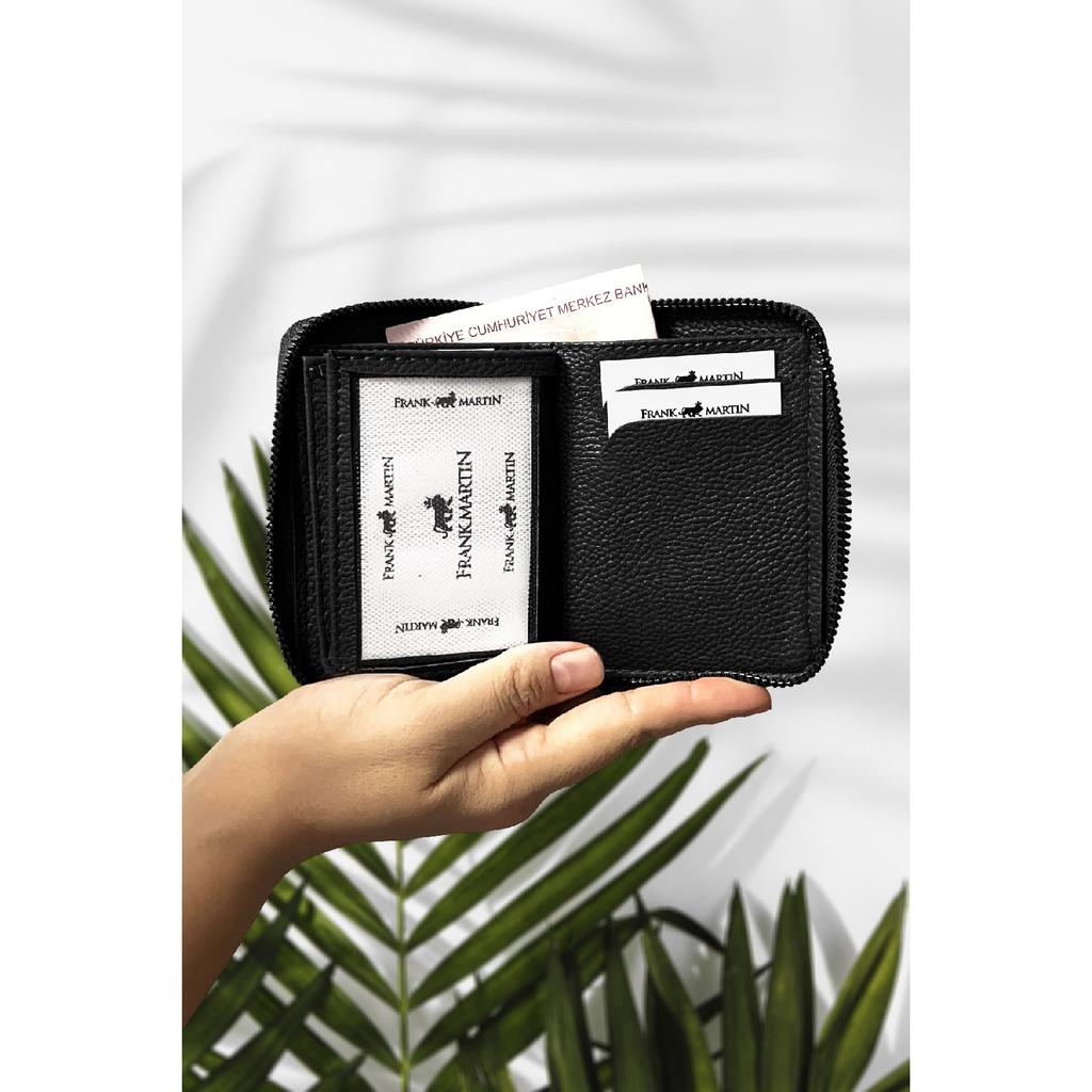 Stilvolles schwarzes Kartenetui aus Leder mit originellem Geldfach mit Reißverschluss und Geschenkbox