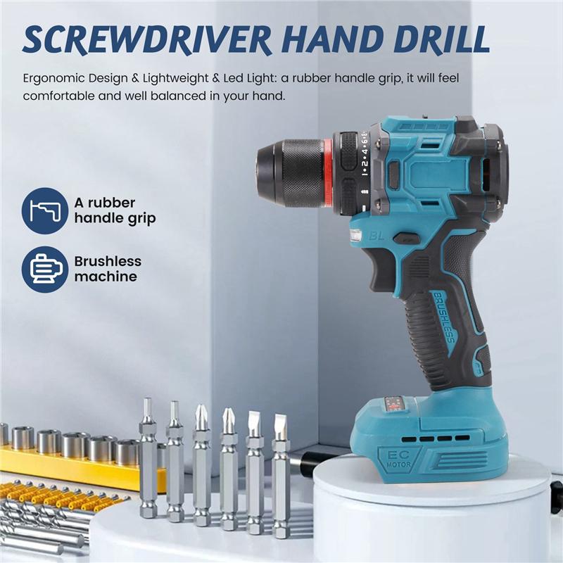 A96I-Electric Drill 3/8Inch 90Nm Cordless Electric Drill Brushless Hand Screwdriver For 18V 21V Battery Power Tools