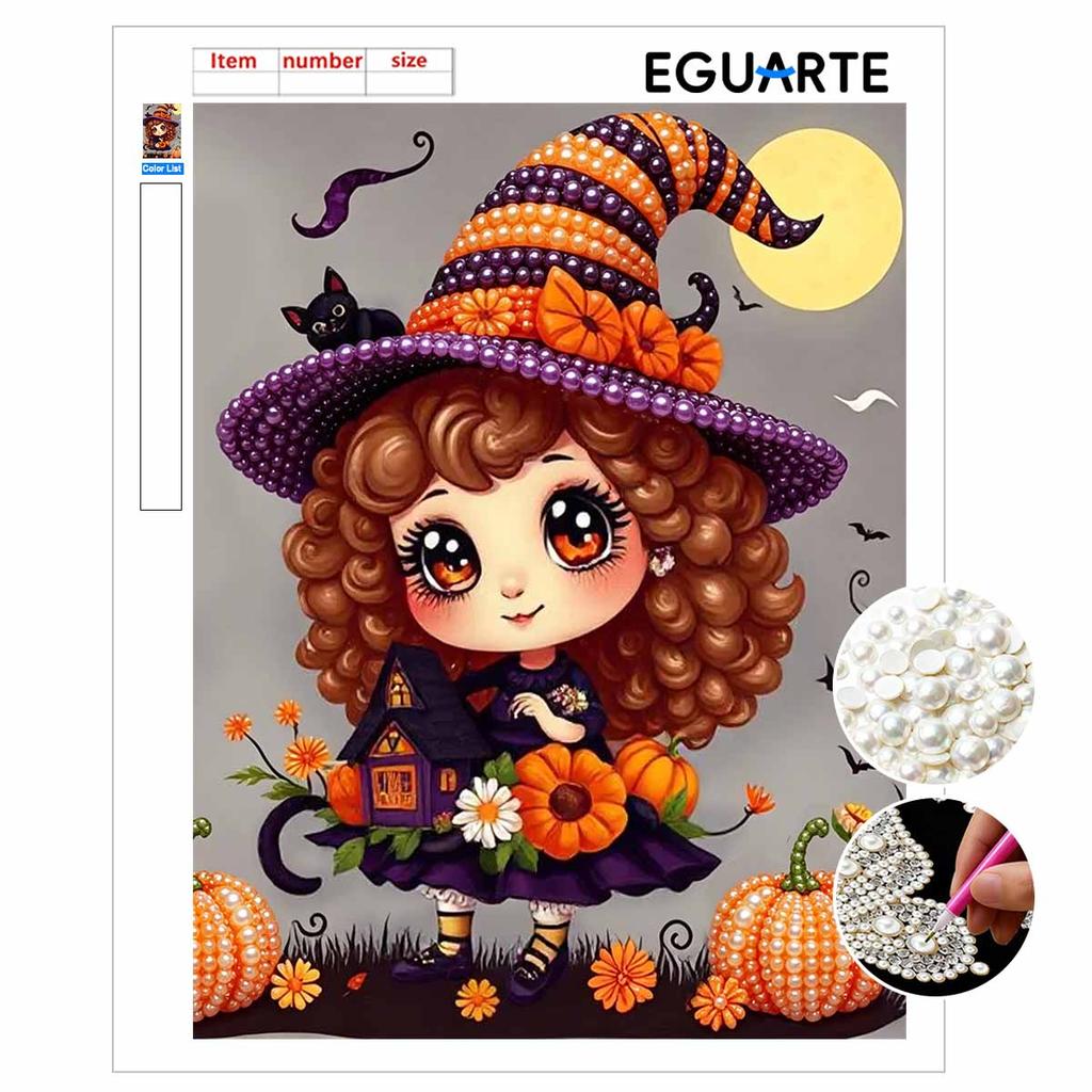 Pearl Painting DIY Kit Frameless Halloween Witch Pumpkin Pattern Shiny Bead Art Canvas Creative Wall Decor Gift Craft Home Artworks
