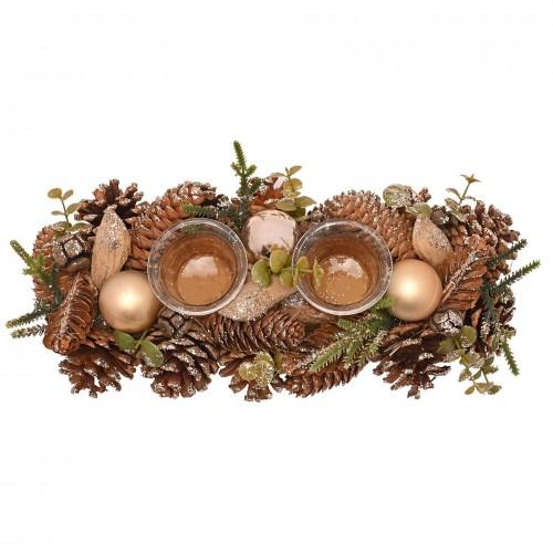Gold Glitter Pinecone Candleholder with 2 Glasses