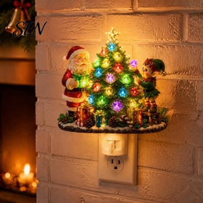 Vintage Weihnachtsleuchte Nikolaus Wichtel Dekorative Stecker-Nachtleuchte, Harz Baum Wand Saisonale Heimdeko Nachtlicht, Weihnachten Feiertags-Dekoration für Schlafzimmer