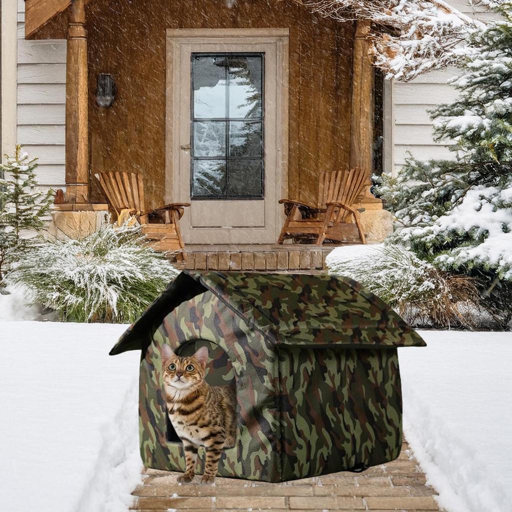 Outdoor Cat House Foldable Weatherproof Outdoor Oxford Cat Shelter Non Slip Bed Tent Hideaway Windproof Condos for Sleeping