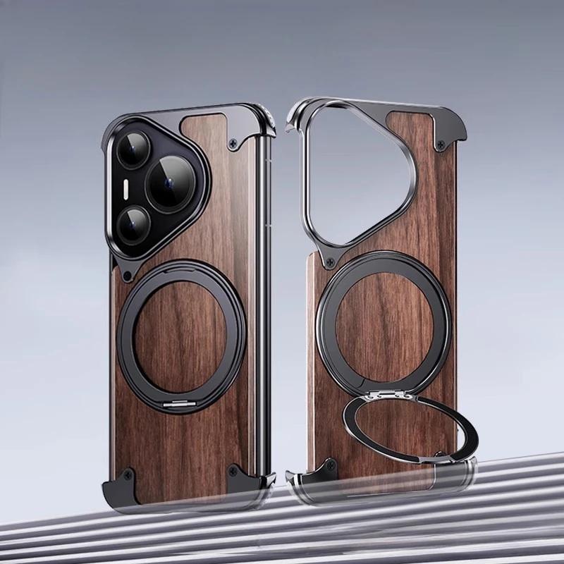 

Oatsbasf Phone Case for Huawei Pura 70 Ultra with 360° Rotatable Stand Wooden Metal Frame Shockproof Magnetic Protective Cover For HuaweiPura70Ultr чёрный