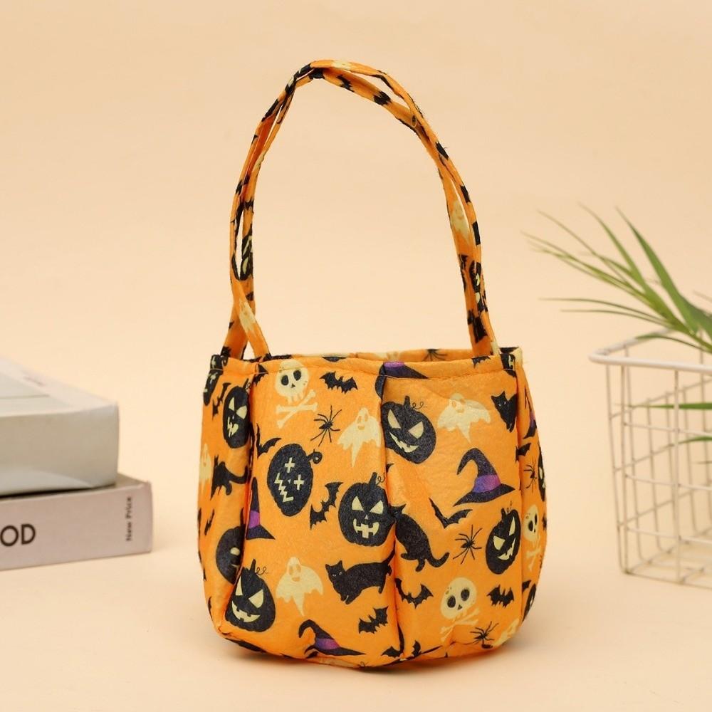Portable Candy Bucket Non-Woven Pumpkin Candy Bucket Creative Trick-or-Treat Bag Trick or Treat