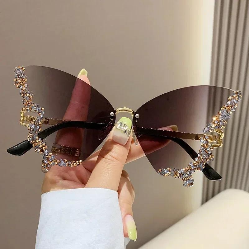 Rimless Sunglasses Women Luxury Brand Rhinestone Sun Glasses Ladies Cute Heart Shape Punk Party Eyewear