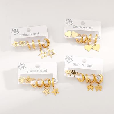Simple Stainless Steel Earring Set Fashion Hollow Star Heart Flower Dangle Earrings Hoop Earrings For Women
