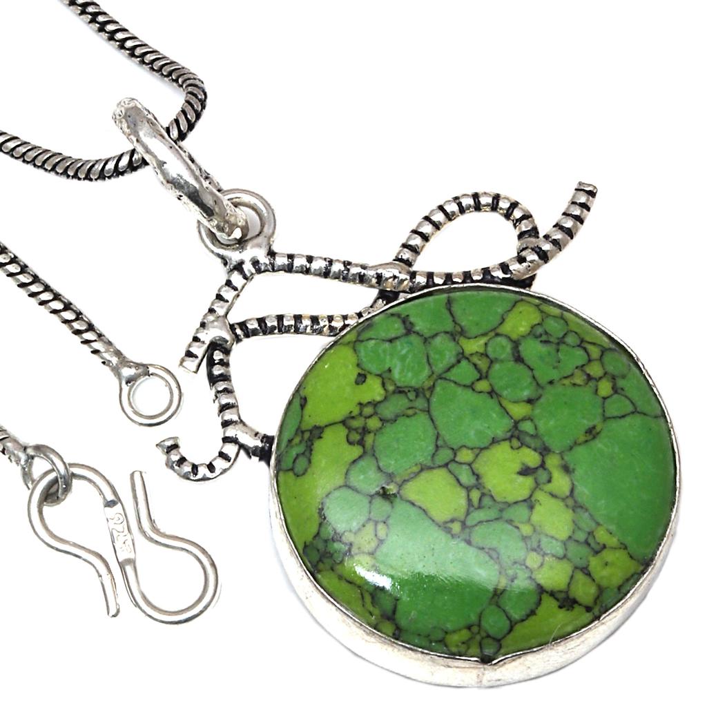 Pendant Green Turquoise Gemstone Handmade Gift For Her Silver Jewelry 1.75"