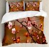 Japanese Duvet Cover Set Simplistic Cherry Blossom Tree Botanic Themed Pattern Fresh Organic Lines Bedding Set For Kids Girls