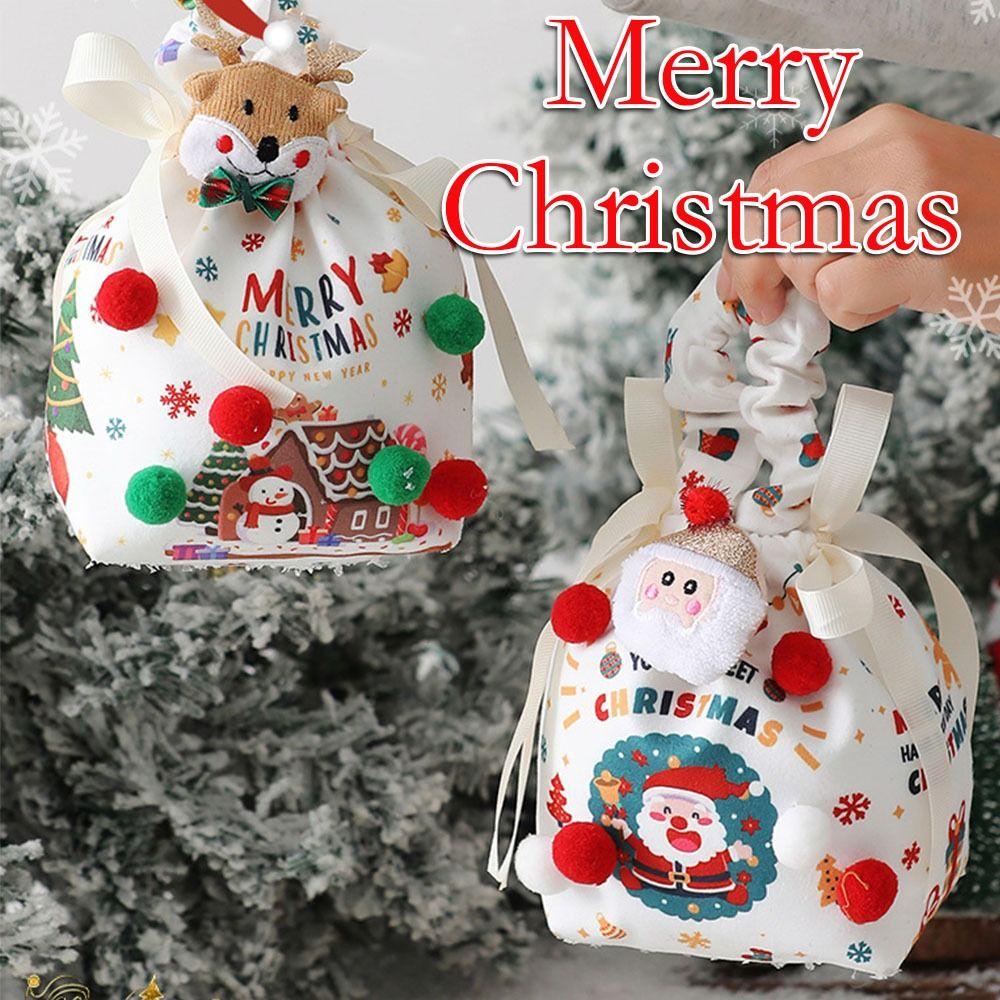 Santa Claus Christmas Eve Snack Packaging Bag Elk Snowman Reusable Drawstring Tote Bag Xmas Gifts Bags Merry Christmas Decor