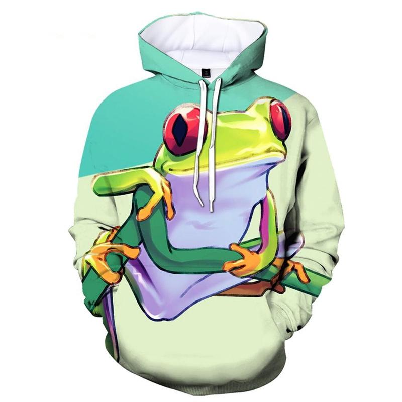3D Printed Colorful Frogs Hoodie For Men Funny Animal Pattern Sweatshirt Outdoor Sports Tops Pullovers Street Autumn Long Sleeve