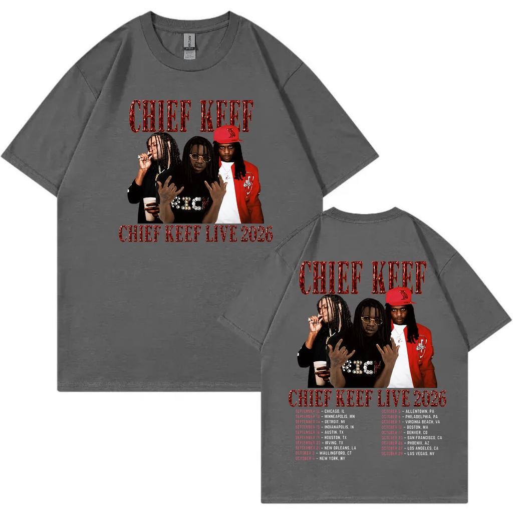 Rapper Chief Keef Tour 2026 Double Sided Graphic T ShirtsUnisex Hip Hop Vintage T-shirts Summer Casual Fashion Loose T-shirt