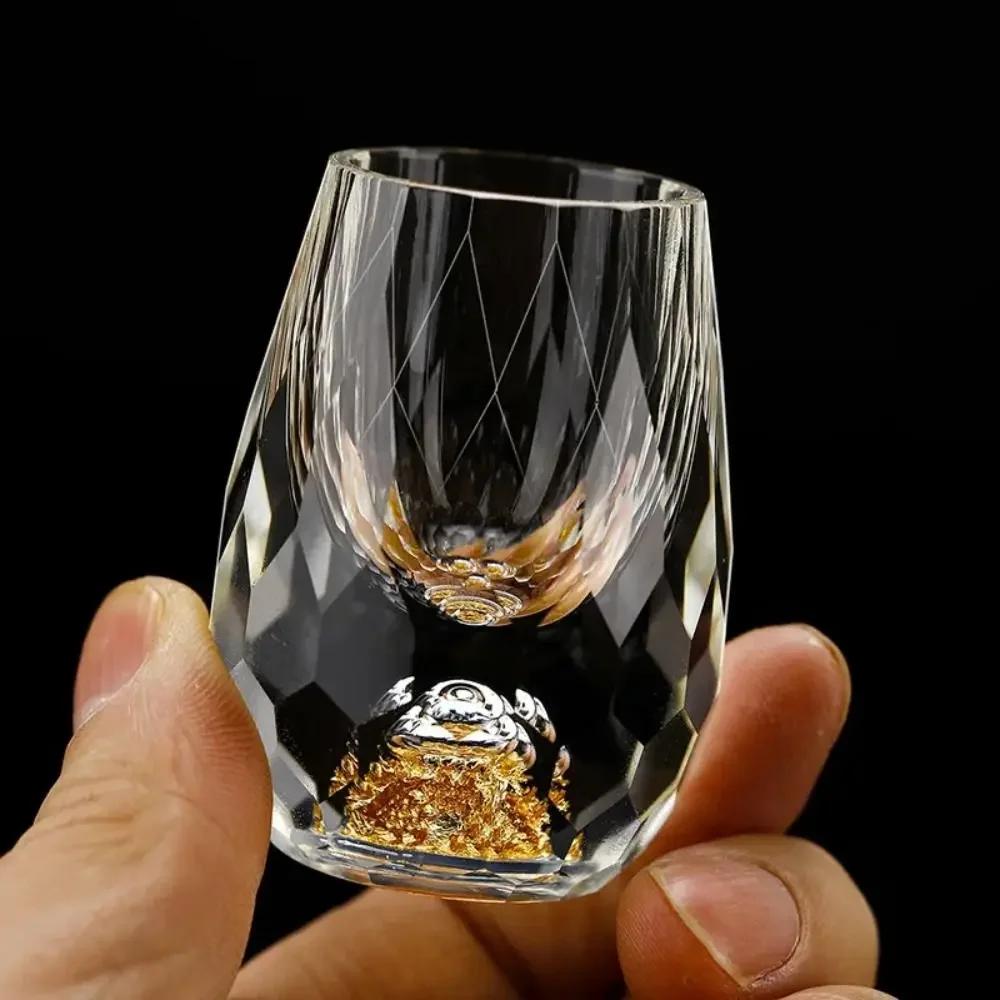 6pcs Luxury Crystal Glass Vodka Sake Shochu Glass Bar Liqueur Double Bottom Gold Foil Glass Cup High-end Gifts Hard Liquor
