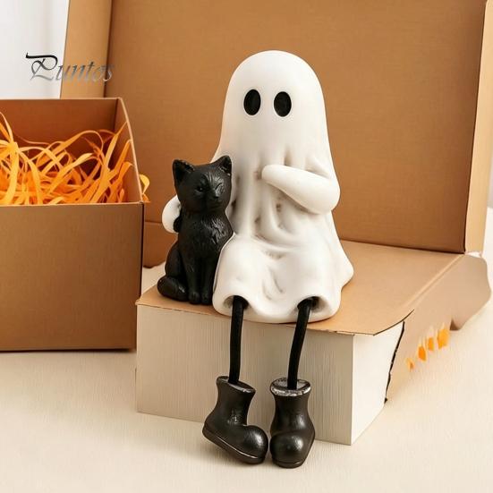 Unique Gifts for Halloween Lovers Figurines, Spooky Ghost Skeleton Pumpkin Black Cat Resin Ornaments, Durable Seasonal Home Accents Tabletop