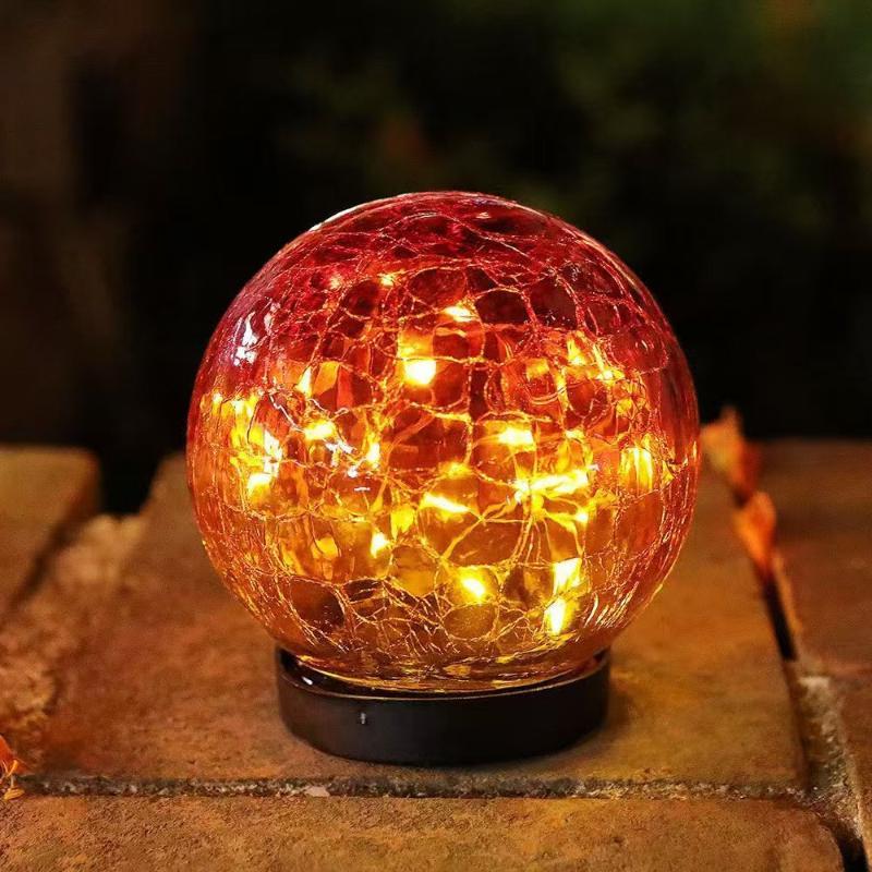 Solar Powered Cracked Glass Ground Stake Light Bright Soft Light For Garden Patio Camping Decor
