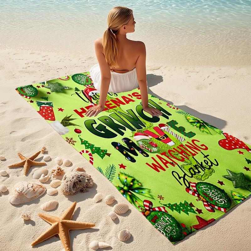 Christmas Gift Oscar Comedy Movie How the Grinch Stole Christmas Soft Beach Towel Outdoor Camping Vacation Swinging Beach Scarf Decorative Blanket B18
