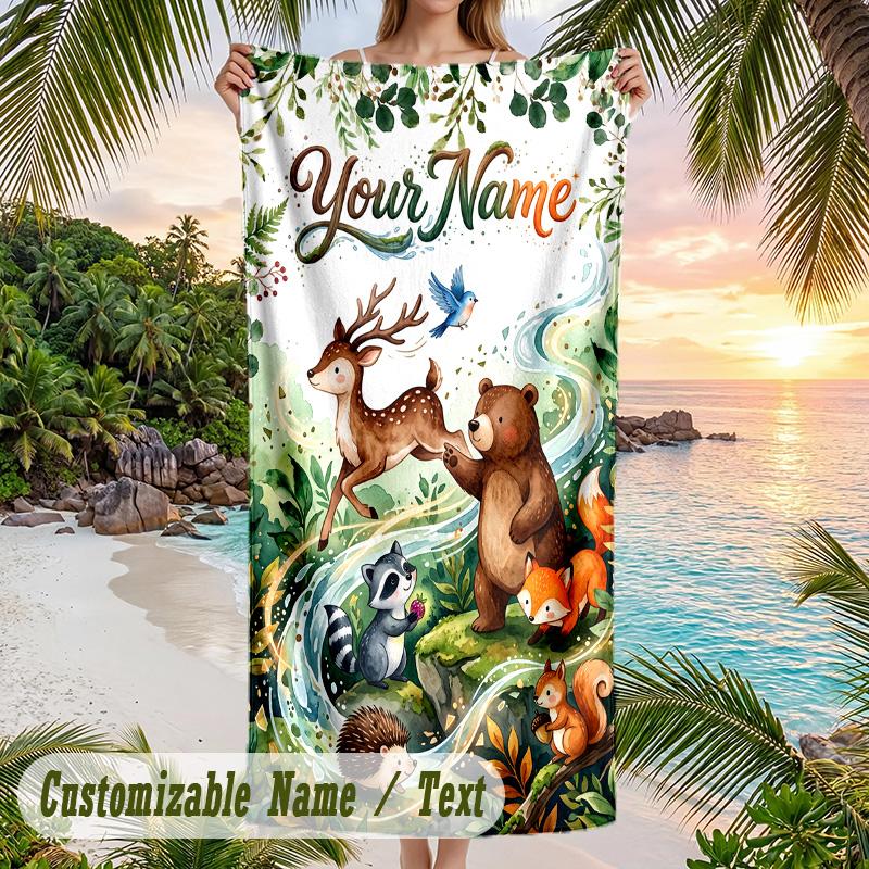 Forest Nature Theme Beach Towel Personalized Custom Name & Text Soft Quick Dry Beach Towel for Swimming Travel