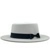 White new wool top hat bow flat top gentleman's hat versatile jazz hat casual woolen hat felt hat