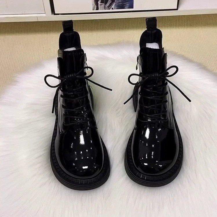 thick-soled Martin boots women's British style velvet boots autumn and winter fashion warm women's cotton shoes bright leather velvet short boots
