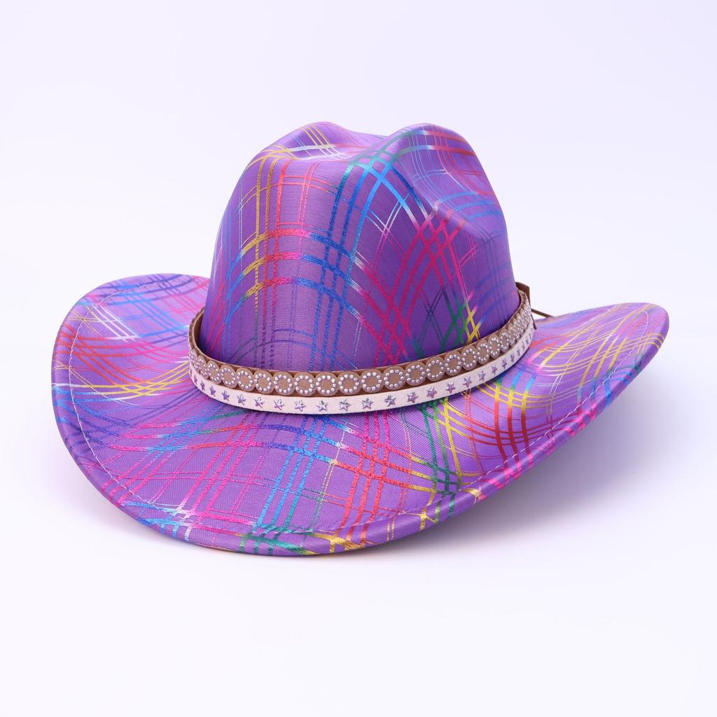 Western Cowboy Hat European And American Colorful Sequined Striped Plaid Jazz Hat Men'S And Women'S Stage Top Hat
