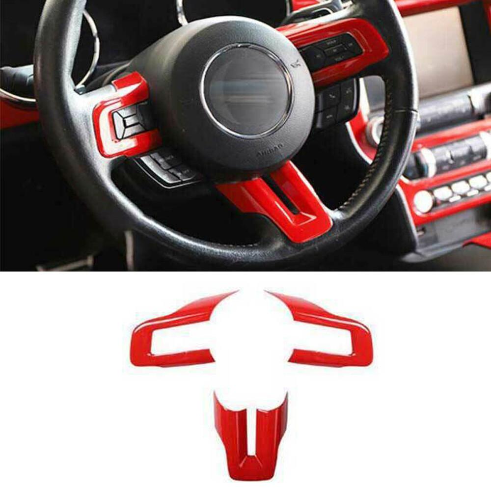 For Ford Mustang 2015+ Red Interior Steering Wheel Cover Trim Bezels Accessories