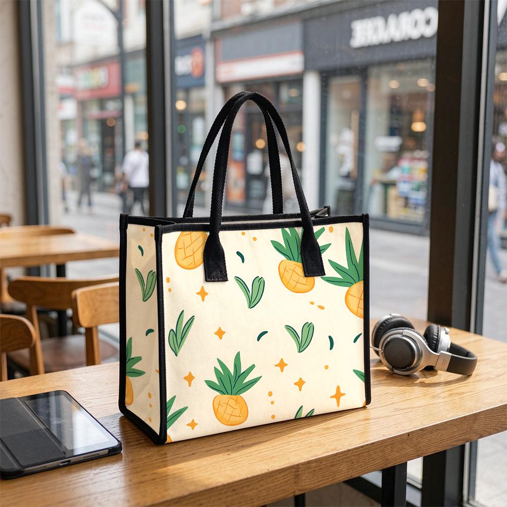 Cute Pineapple Printed Tote Bag Casual Large Capacity Reusable Shopping Handbag for Daily Use