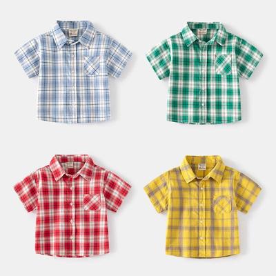 Children's Clothing Summer Lapels Boys' Short Sleeve Tops Small Gingham Kids Shirt Clothes Casual Boys' Pocket Shirt