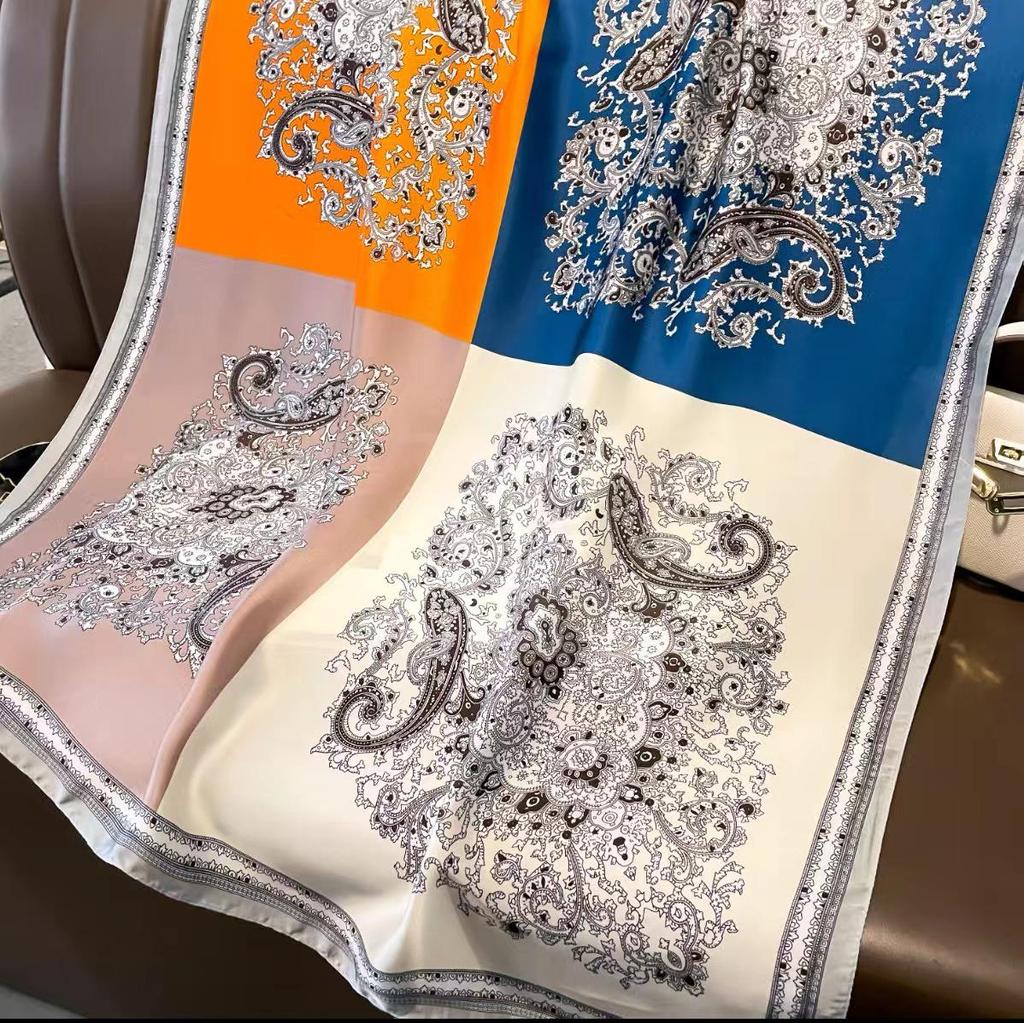 2023 Floral Ethnic Satin Silk Women’s Large Shawl & Scarf