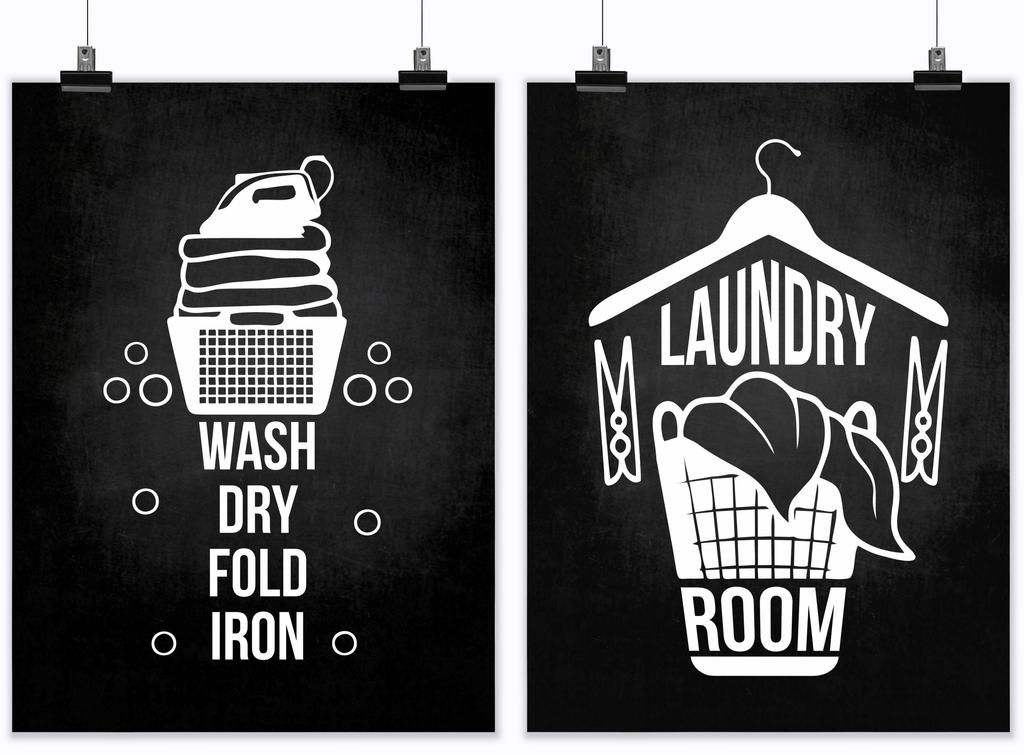 Inkdotpot 2 Piece Laundry Signs for Laundry Room Decor Wash Dry Fold Repeat Poster With Frame, Laundry Room Wall Art Signs Framed