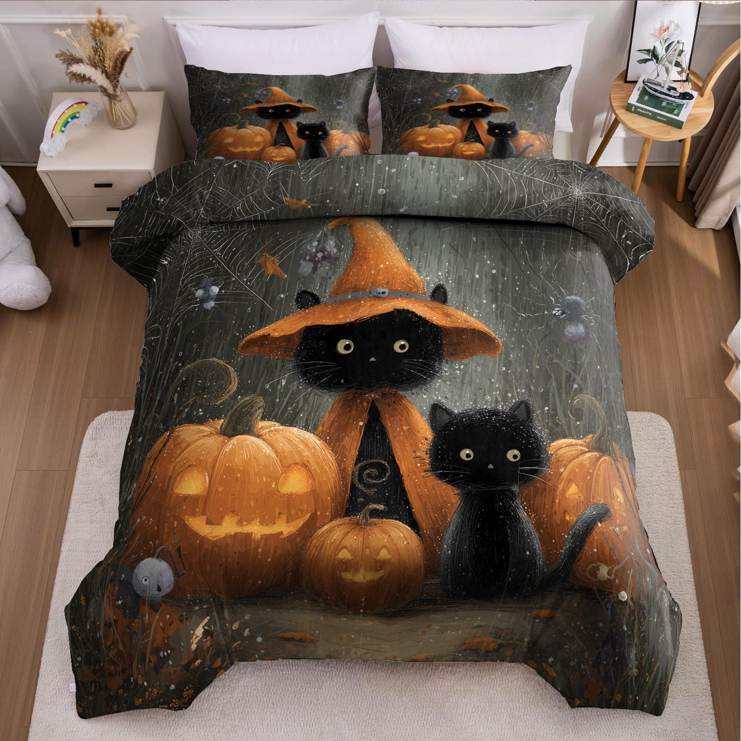 

3pcs Halloween Pumpkin Monster Duvet Cover Set without Core Quilt Cover with 2 PillowcasesSoft and Machine Washable EU Twin(135x200cm)
