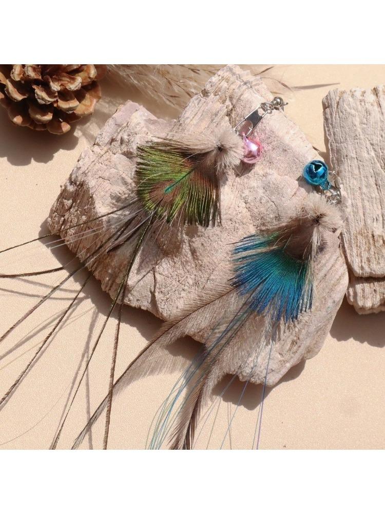 1pc/2pcs Simulated peacock Cat Toy Replace the Head Accessories Artificial Insects Pet Toy