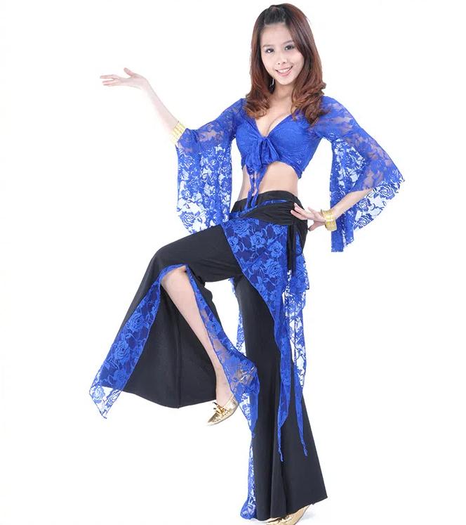 

Кружевные брюки, кружевная юбка-нижнее белье, костюм для танца живота, восточный танец, этнический танец, топ для танца живота, набор для выступления для танца живота Separate pants skirt синий