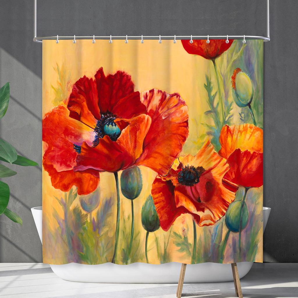 Shower Curtain Waterproof And Mildew-Proof 3D Digital Printing Plant Flower Plant Shower Curtain Bathroom Partition