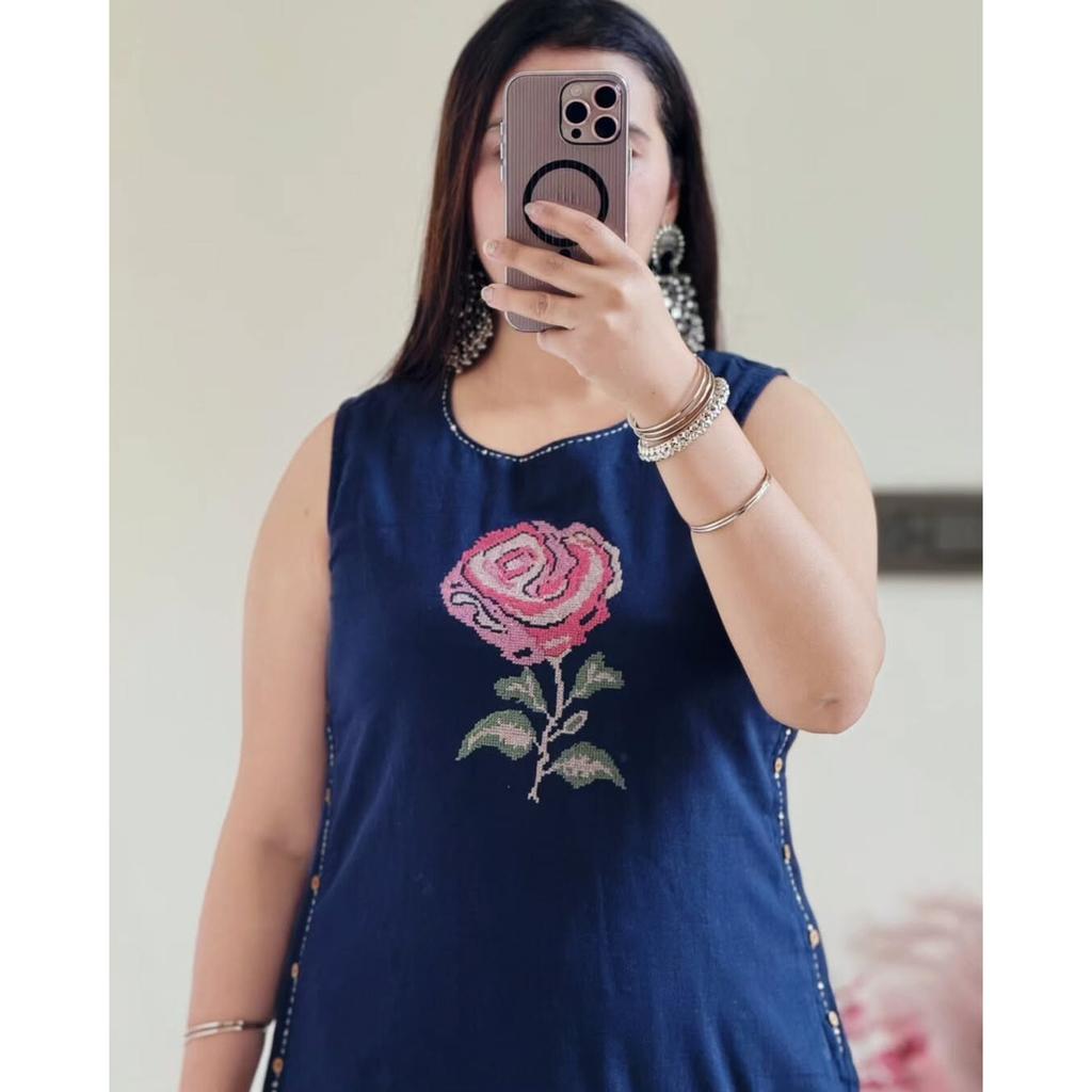 Indian Designer Top Tunic Kurta Pant Set Pakistani Party Wear Sleeveless Kurti SC-2267