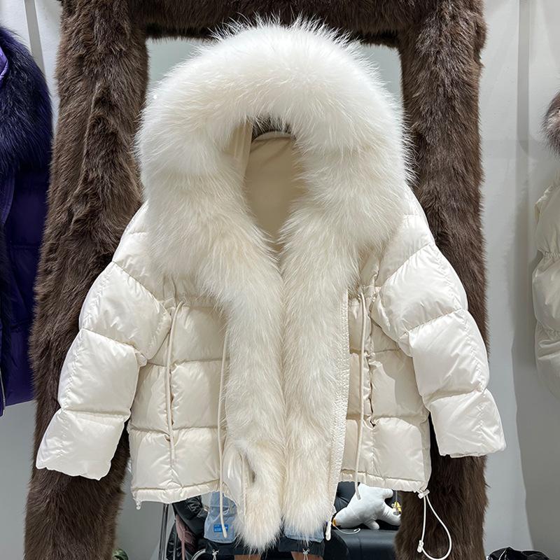 European winter new luxury fur big fur collar hooded down jacket women's medium and long thickened fashion coat