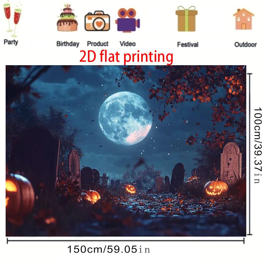1pc 2D flat Halloween theme banner background cloth, graveyard pumpkin design, Halloween decoration, no power required——sjs