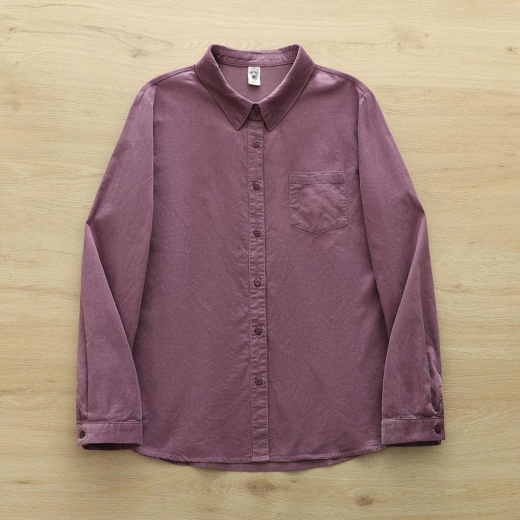 Pure Cotton Corduroy Women's Long Sleeve Shirt - Artistic Casual Style for Spring & Autumn (8372)