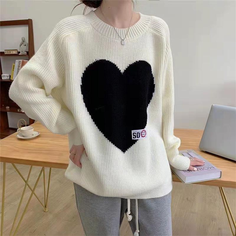 Autumn and Winter Love Knitted Sweater for Women Women's Japanese Style Simple Loose Sweater
