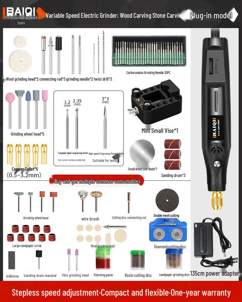 Mini Handheld Electric Grinder for Jade & Wood Carving, Cutting, and Polishing