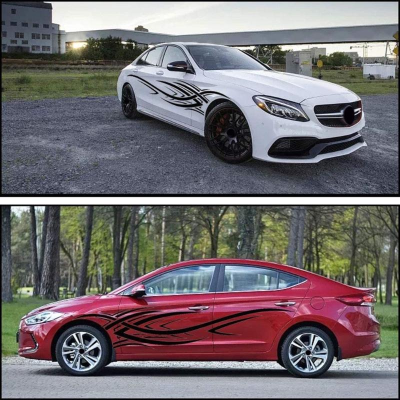 Flame Graphics Car Body Side Stickers Flame Racing-Sports Stripe Decal for Car Universal Vinyl Self-Adhesive Decal Decor